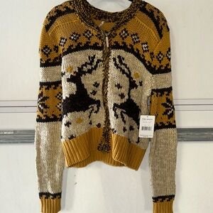 Free People reindeer zip up sweater